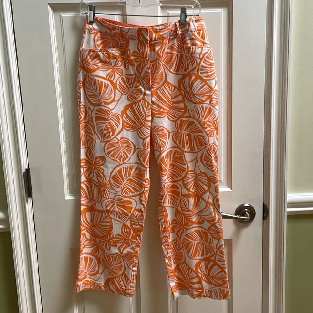 Talbots Orange and cream leaf print Capris Size 6